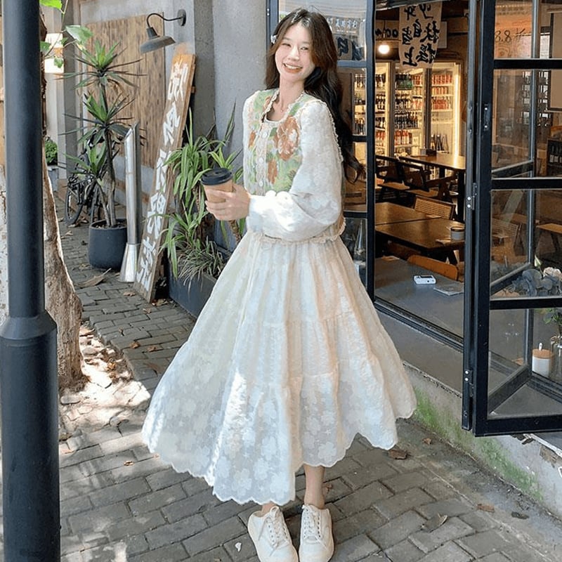 【MOBAIシリーズ】チャイナ風ワンピース 2点セット ワンピース&ベスト 花柄 レディース デート用 可愛い