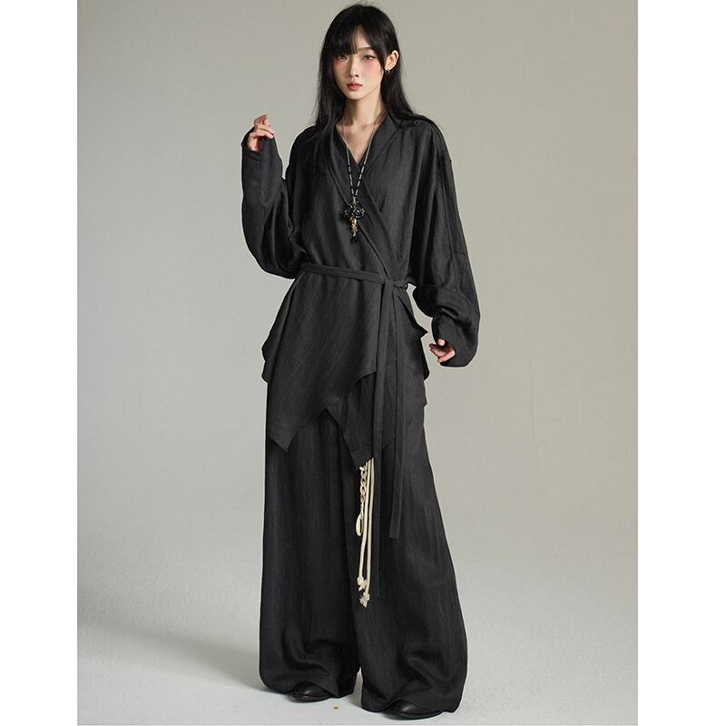 【FG721シリーズ】★チャイナ風トップス★ 3COLOR シャツ 長袖シャツ シンプル 男女兼用 メンズ Vネック