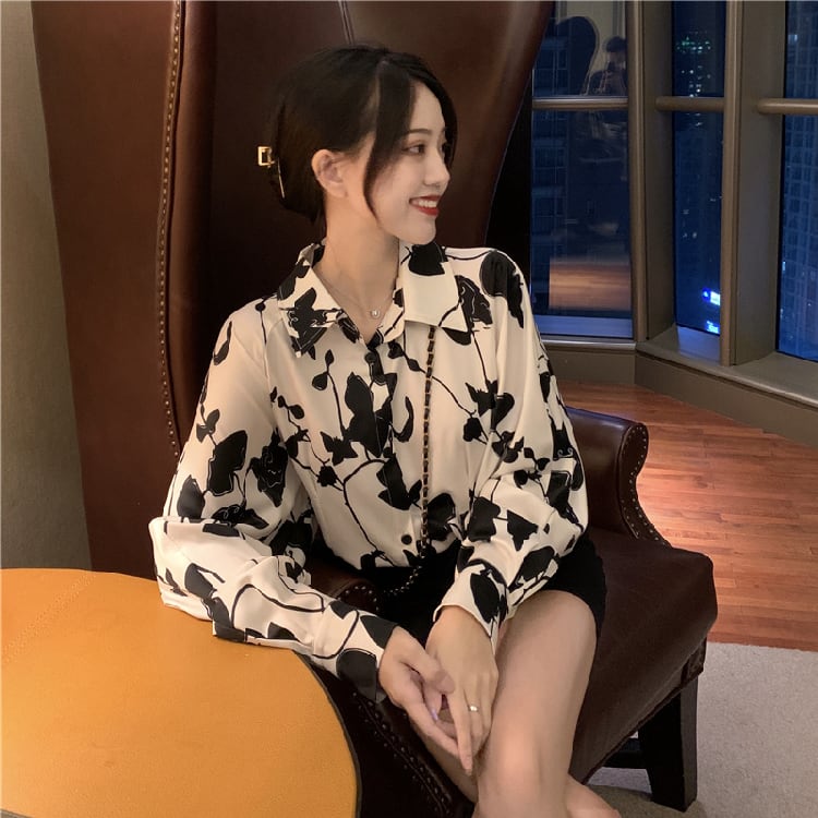 【BUDINGシリーズ】長袖シャツ レディース プリント 薄手 個性的 可愛い S M L XL レトロ トップス