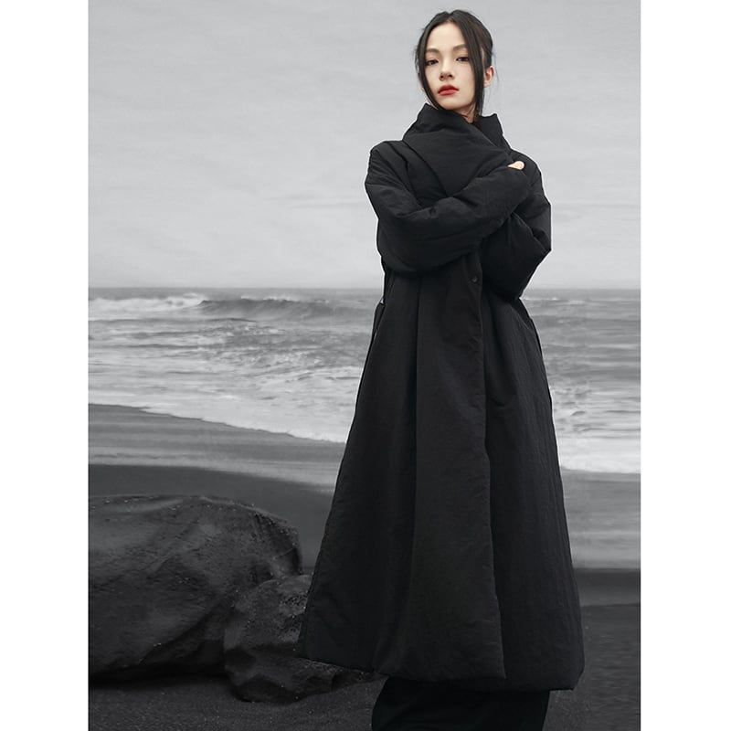 【大青龍肆シリーズ】チャイナ風コート 綿入り ブラック 冬服 暖かい ロング丈 レディース