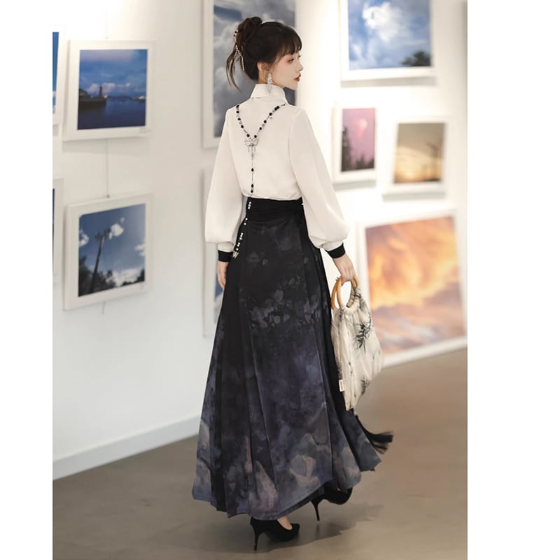 【塵煙雲夢---畫影シリーズ】チャイナ風シャツ トップス 中華服 長袖シャツ 普段着 水墨柄 可愛い おしゃれ