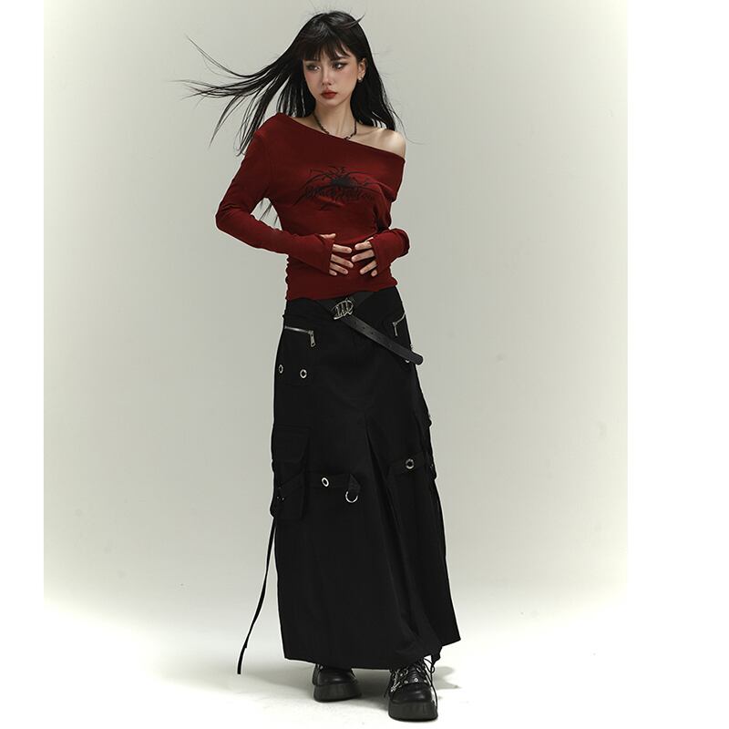 【LADYGHOSTシリーズ】オフショルダー セクシー トップス 個性的 ワインレッド 赤 着回ししやすい 公爵の服