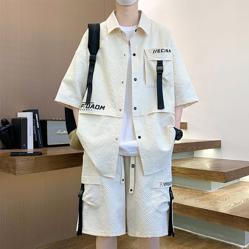 【YUNSHIシリーズ】セットアップ 男女兼用 メンズ 大きいサイズ カジュアル シャツ 短パン 3色展開
