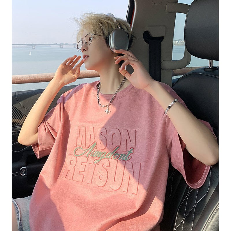 【PPGシリーズ】5カラー トップス 男女兼用 メンズ 大きいサイズ スエード アルファベット Tシャツ