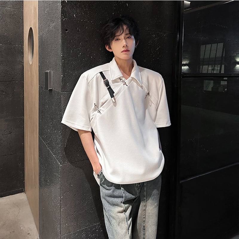 【ZHUIYIシリーズ】半袖Tシャツ トップス メンズ レディース 2色展開 デザイン性あり おしゃれ カジュアル 黒 白