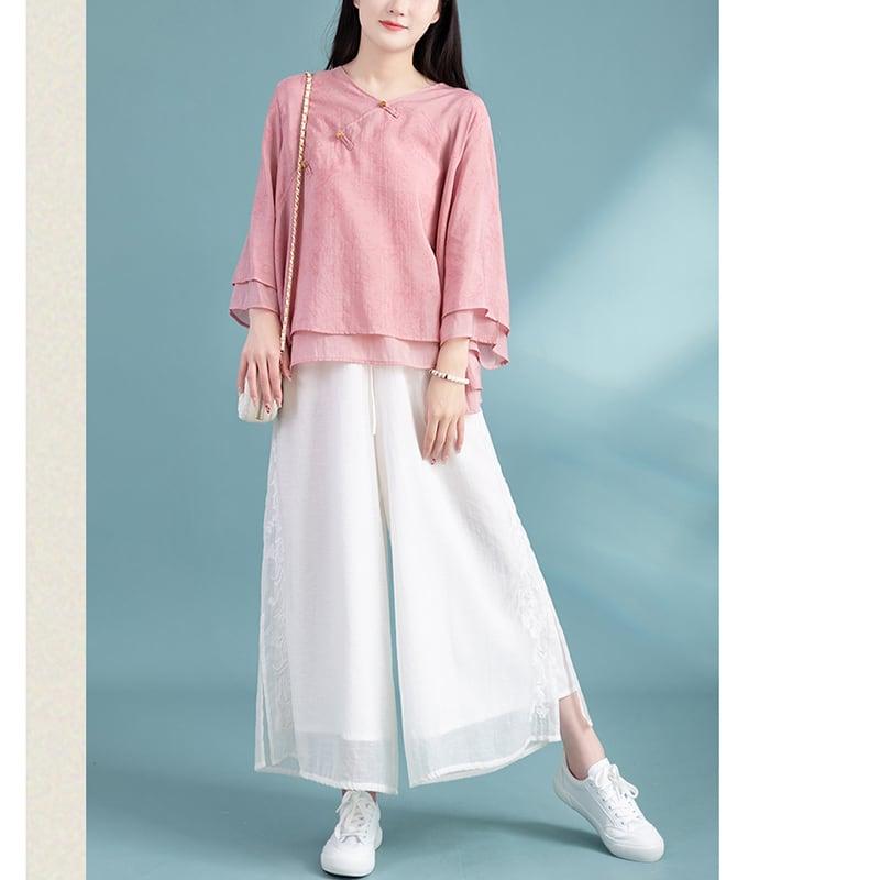 【清裊シリーズ】★チャイナ風トップス★ 3COLOR チャイナ風シャツ 中華服 夏服 涼しい Vネック カジュアル - ChinChic