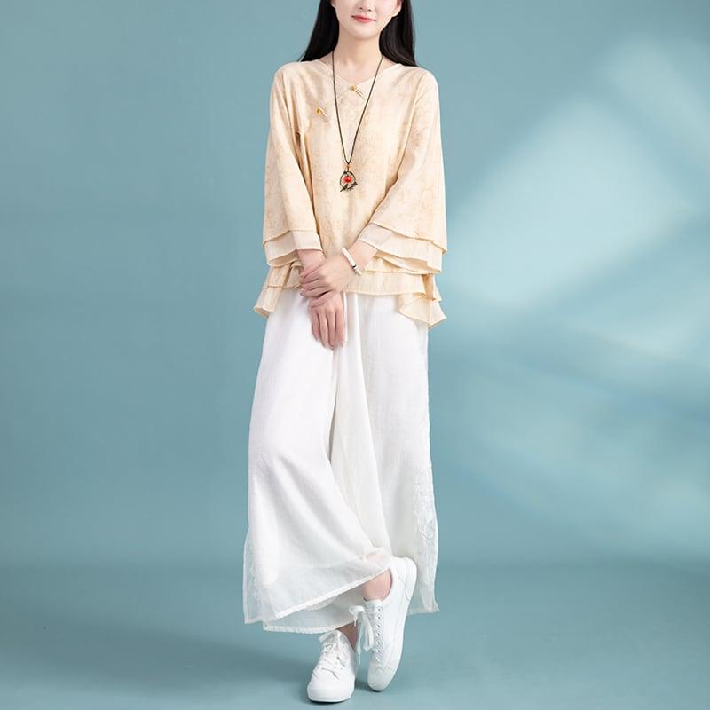 【清裊シリーズ】★チャイナ風トップス★ 3COLOR チャイナ風シャツ 中華服 夏服 涼しい Vネック カジュアル - ChinChic