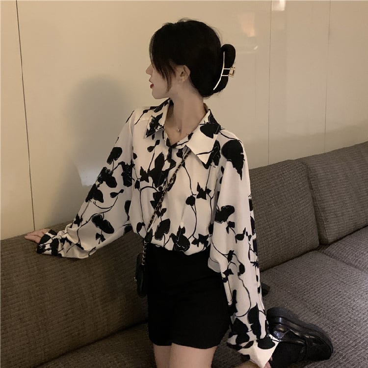 【BUDINGシリーズ】長袖シャツ レディース プリント 薄手 個性的 可愛い S M L XL レトロ トップス