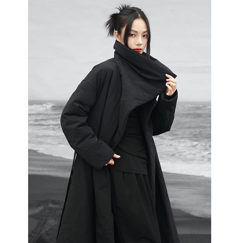 【大青龍肆シリーズ】チャイナ風コート 綿入り ブラック 冬服 暖かい ロング丈 レディース