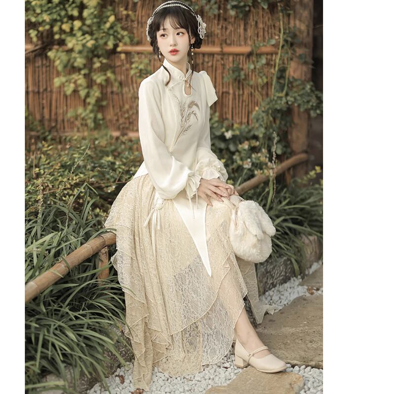 【塵煙雲夢シリーズ】チャイナ風セットアップ トップス スカート 中華服 可愛い ワンピース レディースファッション