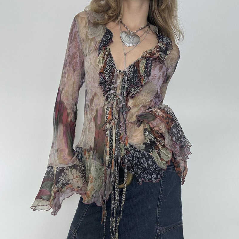 【WEEKEEPシリーズ】トップス シャツ 着痩せ レディース セクシー Vネック 花柄 プリント おしゃれ ファッション 2023春夏