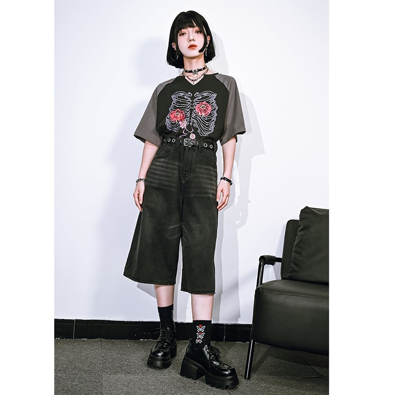 【古怪舍---七分緯度シリーズ】デニムパンツ ボトムス ショートパンツ 着痩せ 七分丈 レディース おしゃれ カジュアル