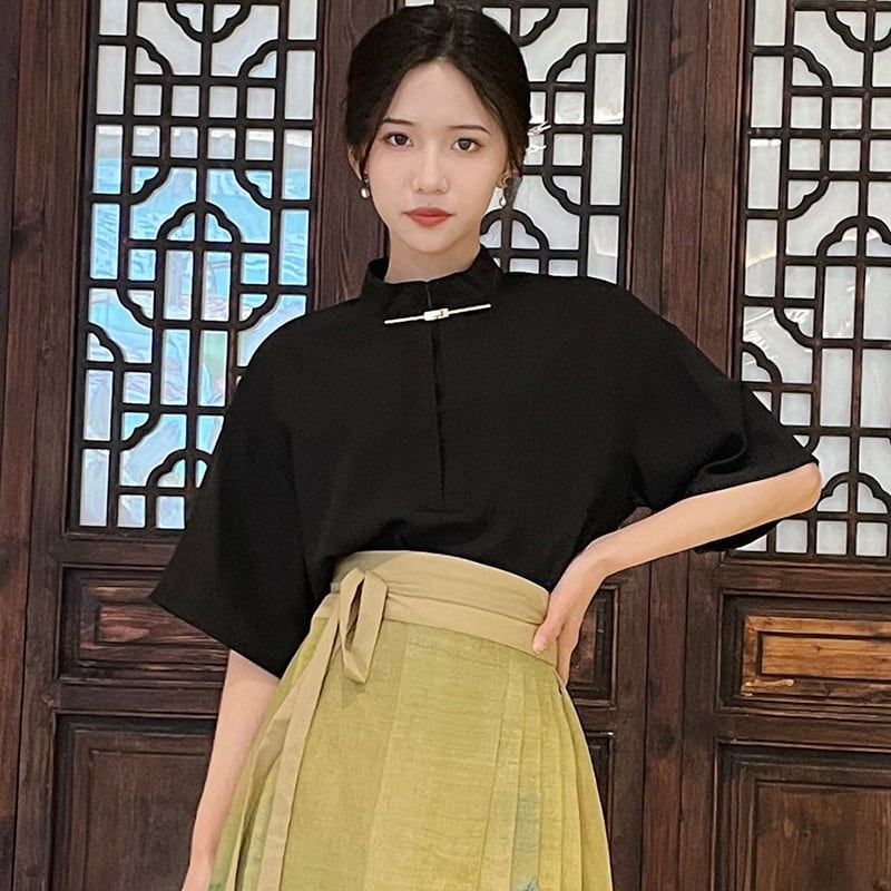 【BAIRIMENGシリーズ】チャイナ風シャツ トップス 中華服 ブラック レトロ シンプル 気質アップ