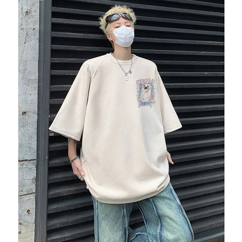 【KADISHOUシリーズ】カートゥーン 幽霊 スエード Tシャツ 男女兼用 大きいサイズ 4色 トップス