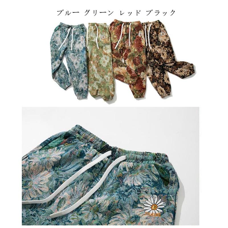 【黃小困シリーズ】★オリエンタルデザイン ペインテッドフラワーパンツ★ 4色展開 男女兼用 大きいサイズ ChinChic