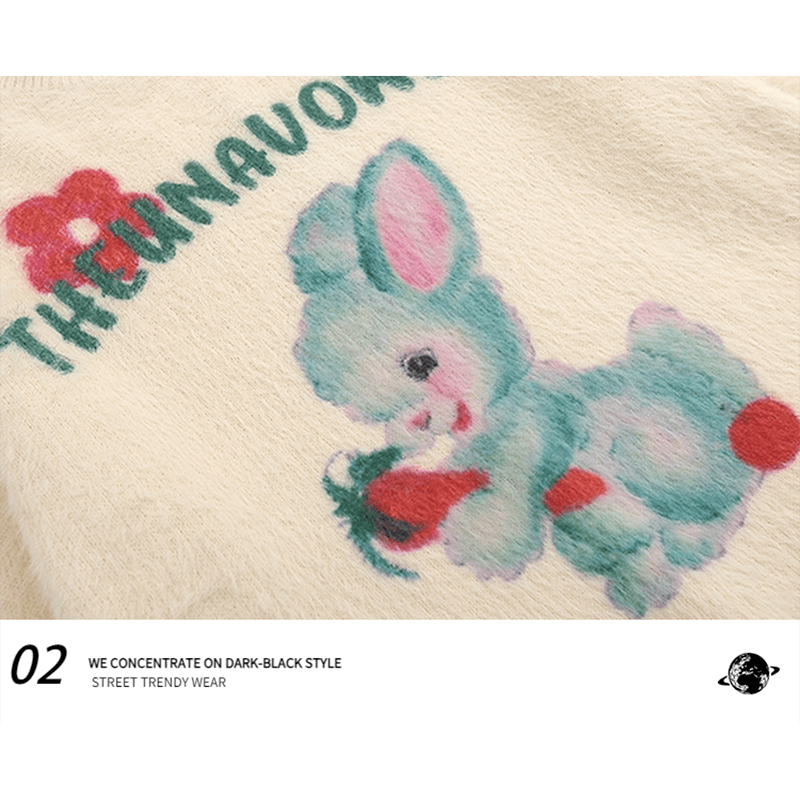 【逃離地球シリーズ】★油絵風 ウサギ柄 ニット トップス★ 4色展開 男女兼用 ChinChic