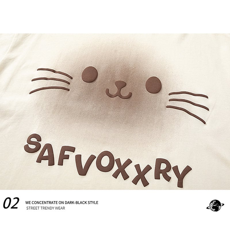 【逃離地球シリーズ】猫耳デザイン 半袖 Tシャツ 2色展開 レディース トップス 可愛い ねこ柄