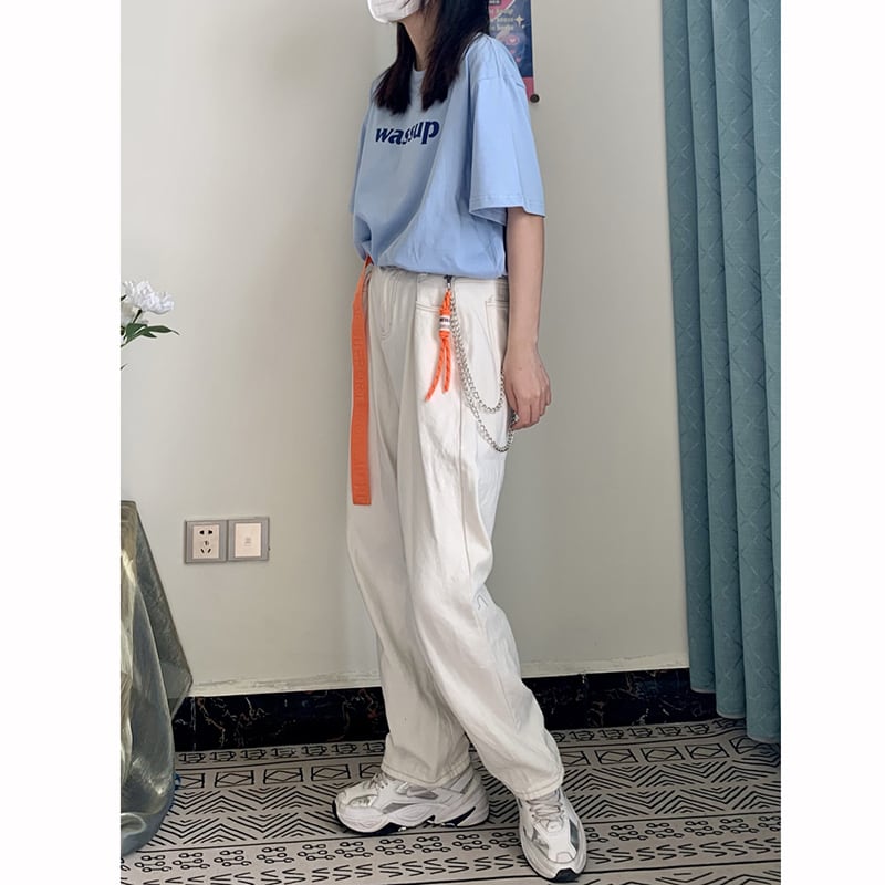 【D WHITEシリーズ】チェーン装飾 3色 男女兼用 おしゃれ コーディネートしやすい