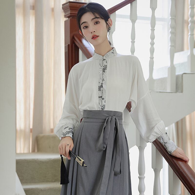 【WUJIAシリーズ】チャイナ風長袖シャツ トップス 漢元素 夏服 気質アップ S M L 切り替え
