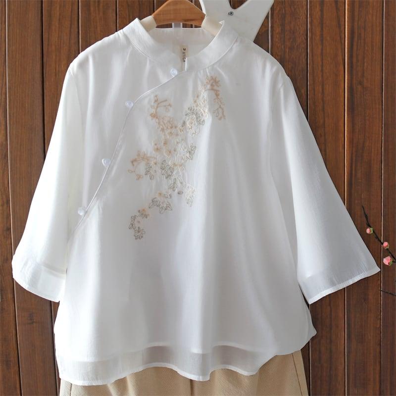 【清裊シリーズ】★チャイナ風トップス★ 刺繍 4COLOR 夏服 シャツ 中華服 改良唐装 気質アップ 可愛い - ChinChic