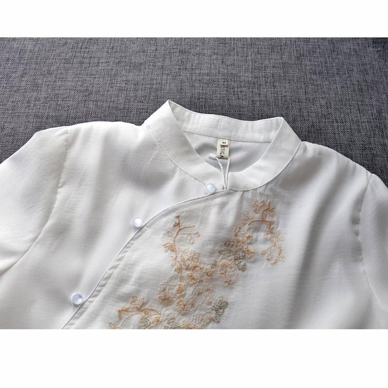 【清裊シリーズ】★チャイナ風トップス★ 刺繍 4COLOR 夏服 シャツ 中華服 改良唐装 気質アップ 可愛い - ChinChic
