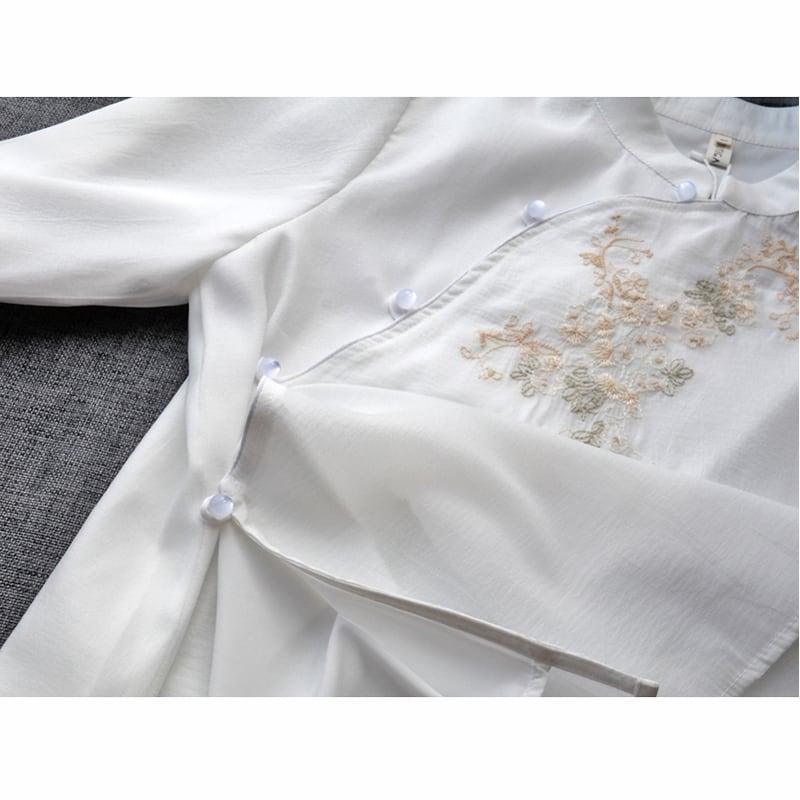 【清裊シリーズ】★チャイナ風トップス★ 刺繍 4COLOR 夏服 シャツ 中華服 改良唐装 気質アップ 可愛い - ChinChic
