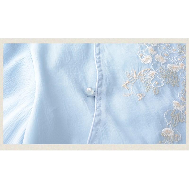 【清裊シリーズ】★チャイナ風トップス★ 4COLOR チャイナ風シャツ 中華服 夏服 中華服 唐装 青 白 ピンク - ChinChic