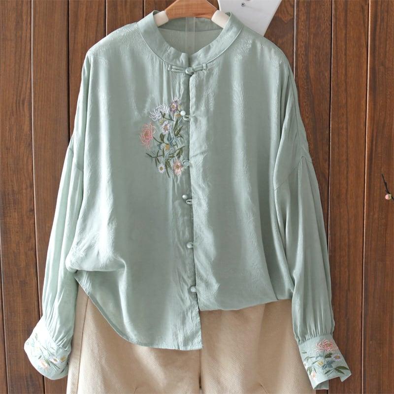【清裊シリーズ】★チャイナ風トップス★ 4COLOR シャツ 夏服 春服 刺繍 長袖シャツ 気質アップ 可愛い - ChinChic