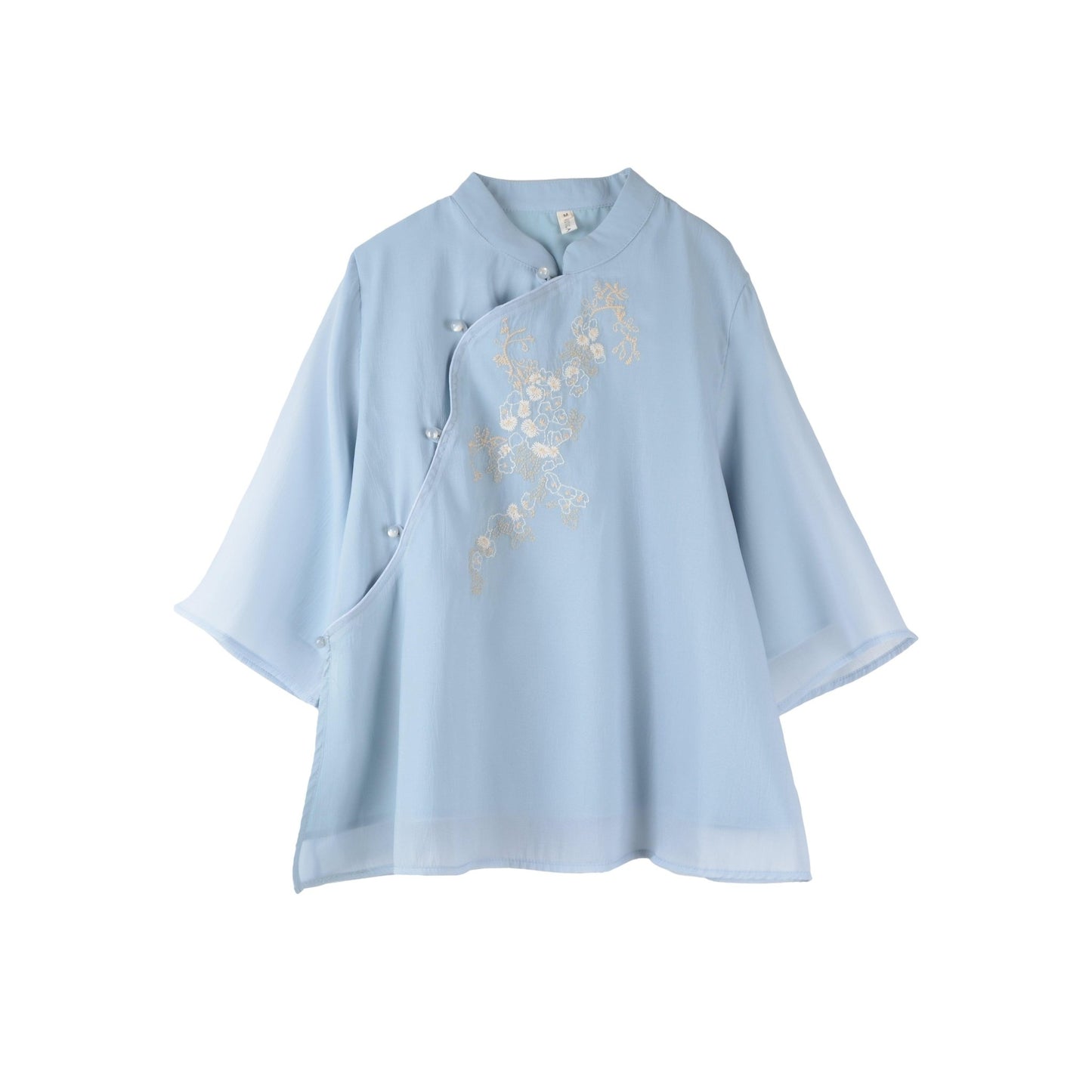 【清裊シリーズ】★チャイナ風トップス★ 4COLOR チャイナ風シャツ 中華服 夏服 中華服 唐装 青 白 ピンク - ChinChic