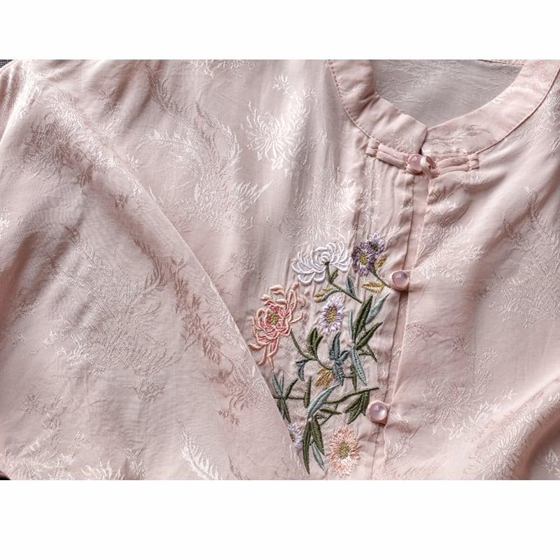 【清裊シリーズ】★チャイナ風トップス★ 4COLOR シャツ 夏服 春服 刺繍 長袖シャツ 気質アップ 可愛い - ChinChic