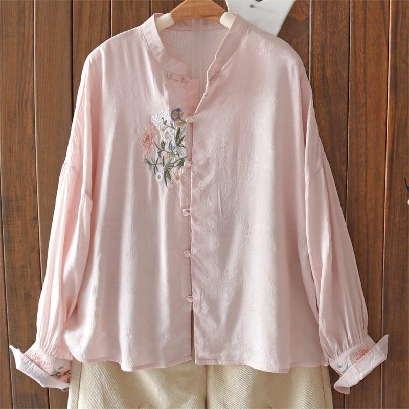 【清裊シリーズ】★チャイナ風トップス★ 4COLOR シャツ 夏服 春服 刺繍 長袖シャツ 気質アップ 可愛い - ChinChic