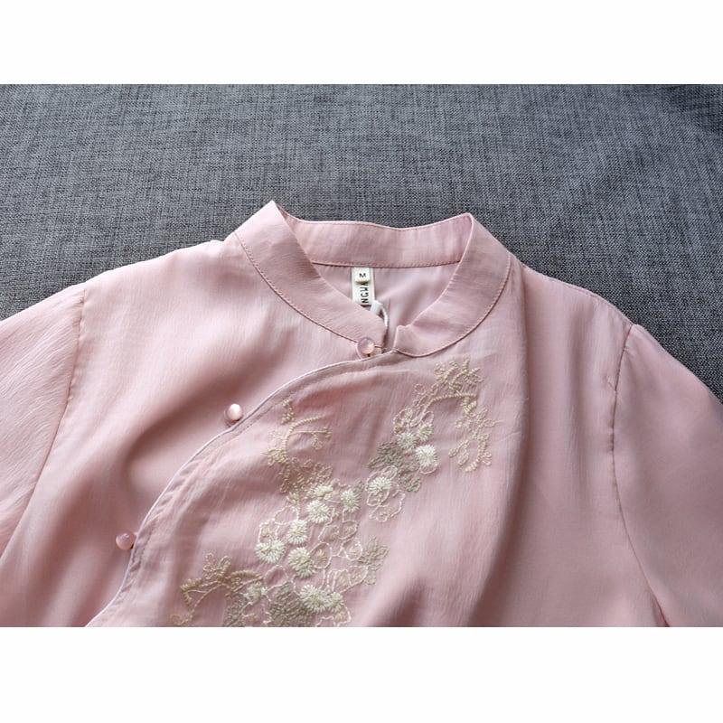 【清裊シリーズ】★チャイナ風トップス★ 刺繍 4COLOR 夏服 シャツ 中華服 改良唐装 気質アップ 可愛い - ChinChic