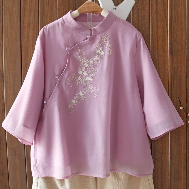 【清裊シリーズ】★チャイナ風トップス★ 刺繍 4COLOR 夏服 シャツ 中華服 改良唐装 気質アップ 可愛い - ChinChic