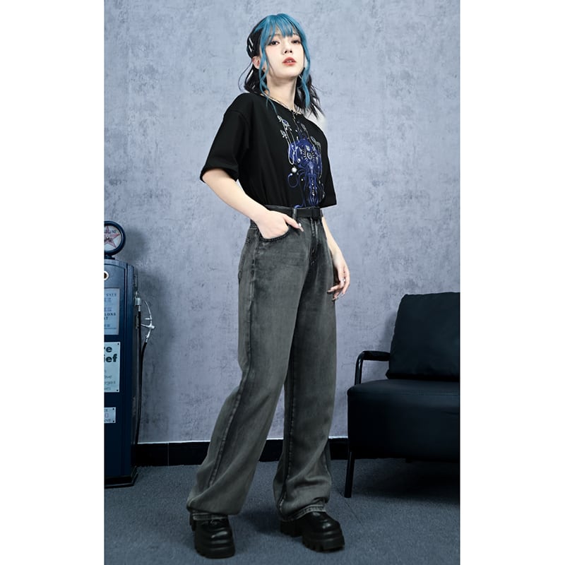 【古怪舍---無聲沼澤シリーズ】★デニムパンツ★ ボトムス ズボン 着痩せ 合わせやすい シンプル