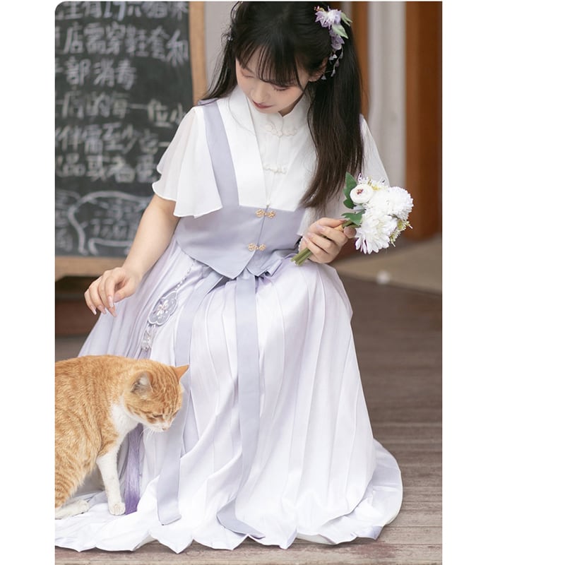 【浥城朝雨シリーズ】チャイナ風 セットアップ 2点セット ワンピース ベスト 改良漢服 半袖 可愛い