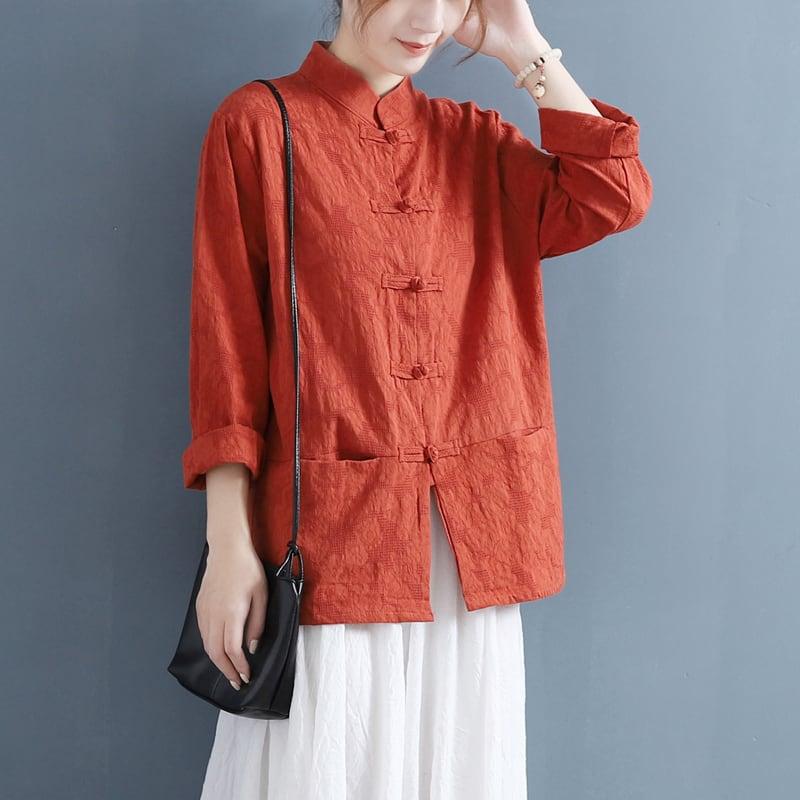 【清裊シリーズ】全5色 チャイナ風トップス シャツ 棉麻 ゆったり 唐装レトロ系 中華服 シンプル - ChinChic