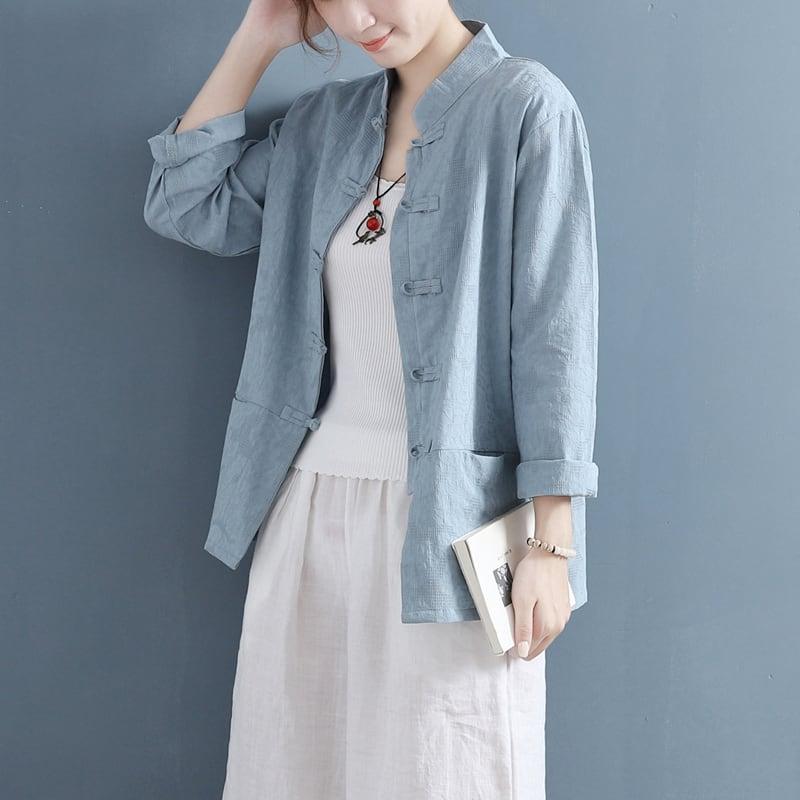 【清裊シリーズ】全5色 チャイナ風トップス シャツ 棉麻 ゆったり 唐装レトロ系 中華服 シンプル - ChinChic