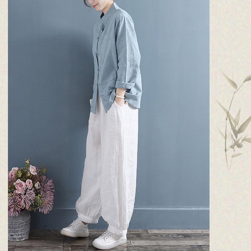 【清裊シリーズ】全5色 チャイナ風トップス シャツ 棉麻 ゆったり 唐装レトロ系 中華服 シンプル - ChinChic