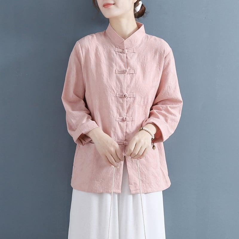 【清裊シリーズ】全5色 チャイナ風トップス シャツ 棉麻 ゆったり 唐装レトロ系 中華服 シンプル - ChinChic
