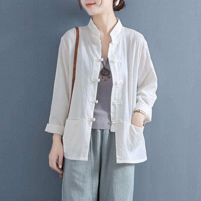 【清裊シリーズ】全5色 チャイナ風トップス シャツ 棉麻 ゆったり 唐装レトロ系 中華服 シンプル - ChinChic
