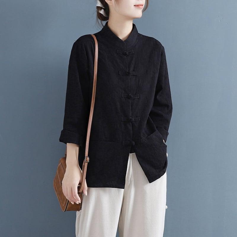 【清裊シリーズ】全5色 チャイナ風トップス シャツ 棉麻 ゆったり 唐装レトロ系 中華服 シンプル - ChinChic