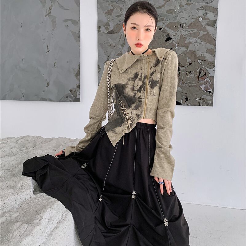 【ANNXSTUDIOシリーズ】デザイン性有り ショート丈 厚手 レトロ トップス S M
