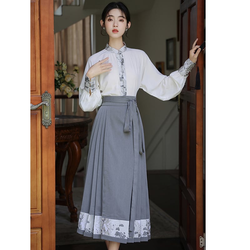 【WUJIAシリーズ】チャイナ風長袖シャツ トップス 漢元素 夏服 気質アップ S M L 切り替え