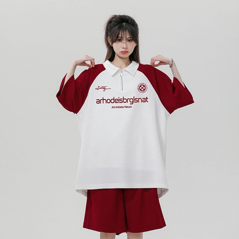 【藤伊曼シリーズ】★セットアップ★ 4色 POLOシャツ + 短パン 男女兼用 メンズ 大きいサイズ 配色 可愛い