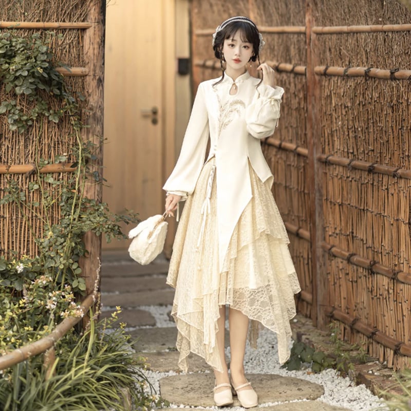 【塵煙雲夢シリーズ】チャイナ風セットアップ トップス スカート 中華服 可愛い ワンピース レディースファッション