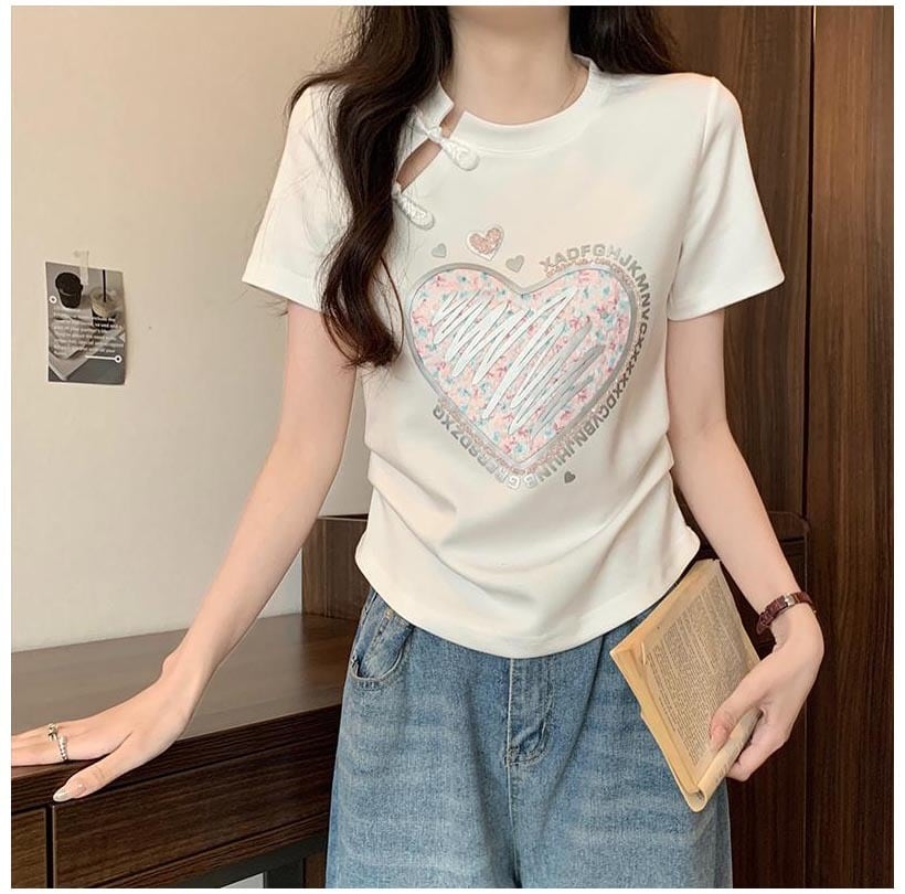 【RHJLシリーズ】チャイナ風トップス レディース Tシャツ チャイナボタン 大きいサイズ 2色展開