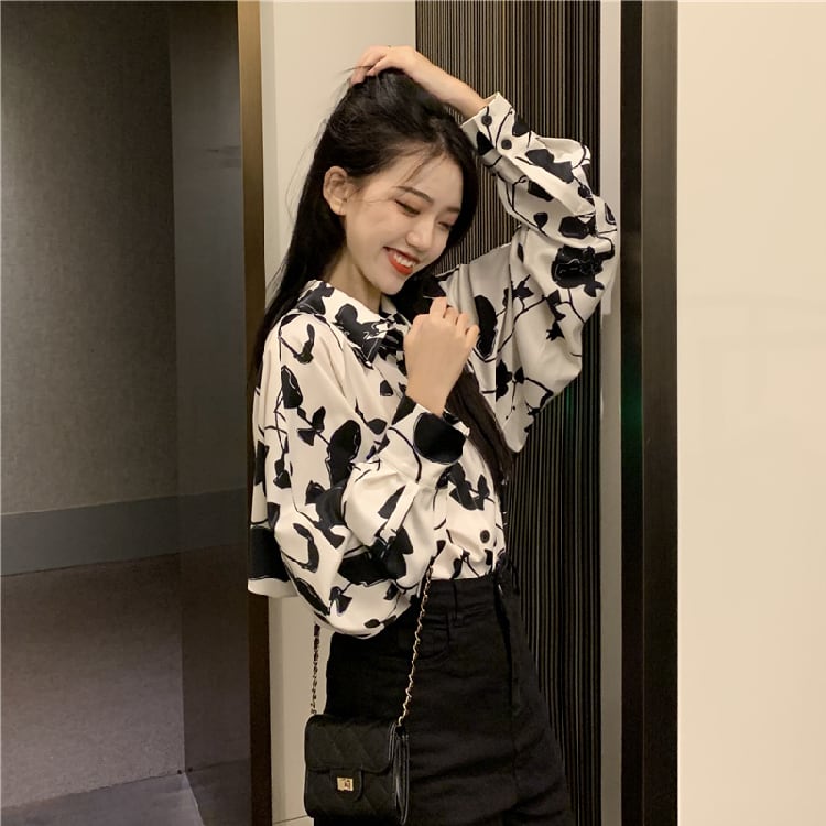 【BUDINGシリーズ】長袖シャツ レディース プリント 薄手 個性的 可愛い S M L XL レトロ トップス