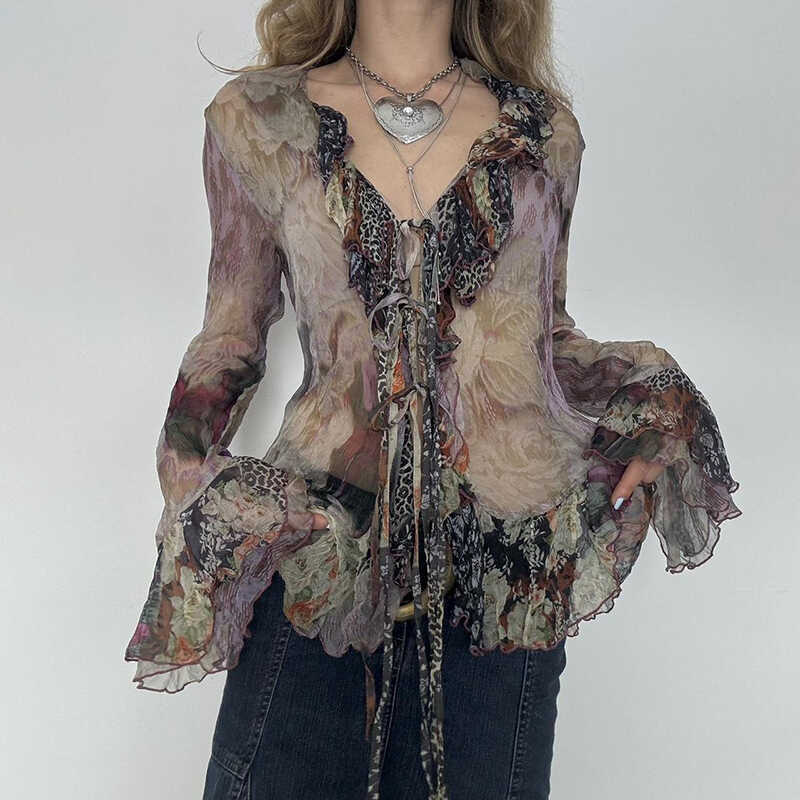 【WEEKEEPシリーズ】トップス シャツ 着痩せ レディース セクシー Vネック 花柄 プリント おしゃれ ファッション 2023春夏