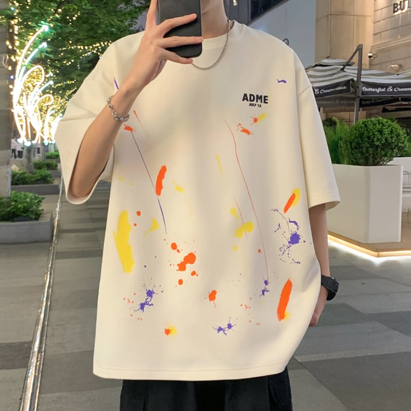 【BIGEMANシリーズ】カジュアル 半袖 Tシャツ 男女兼用 メンズ 大きいサイズ 落書き 2カラー トップス