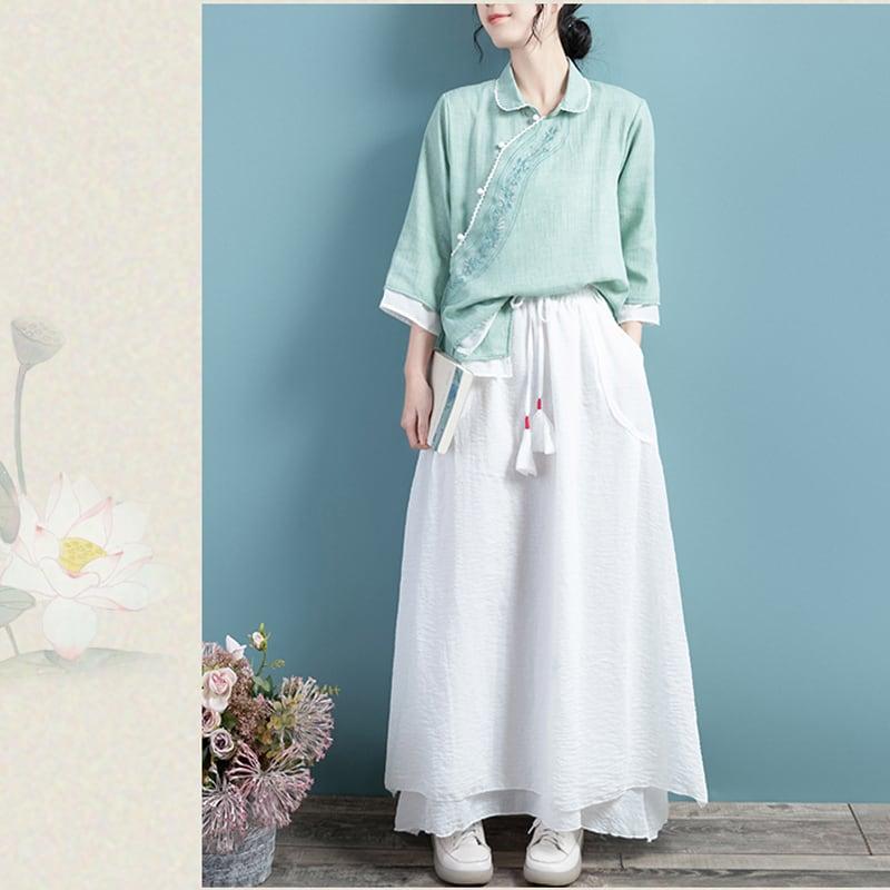 【清裊シリーズ】★チャイナ風トップス★ 5COLOR 夏 刺繍 青緑色 グレー ホワイト パープル ピンク - ChinChic